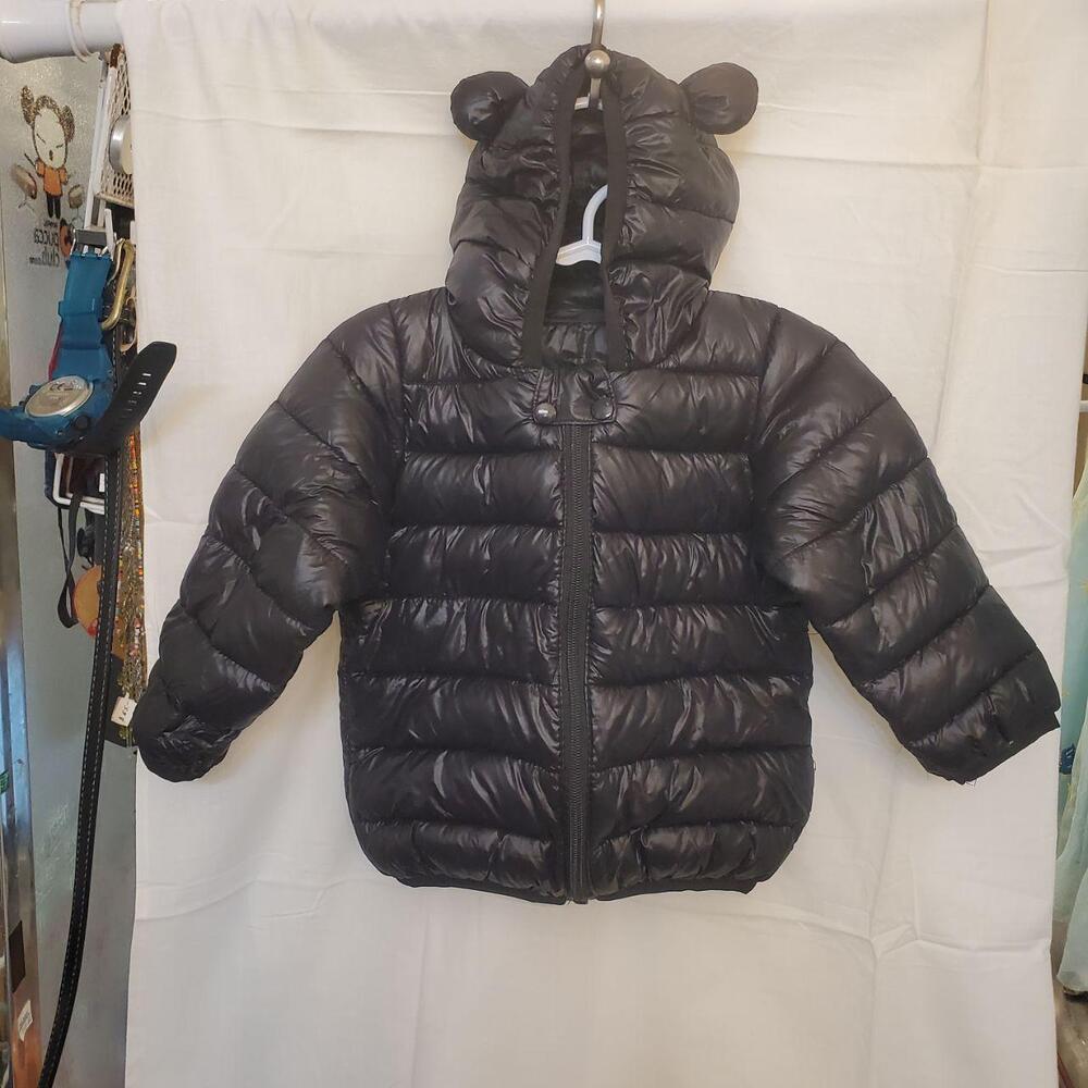 BLACK PUFFY JACKET WITH EARS ON HOOD